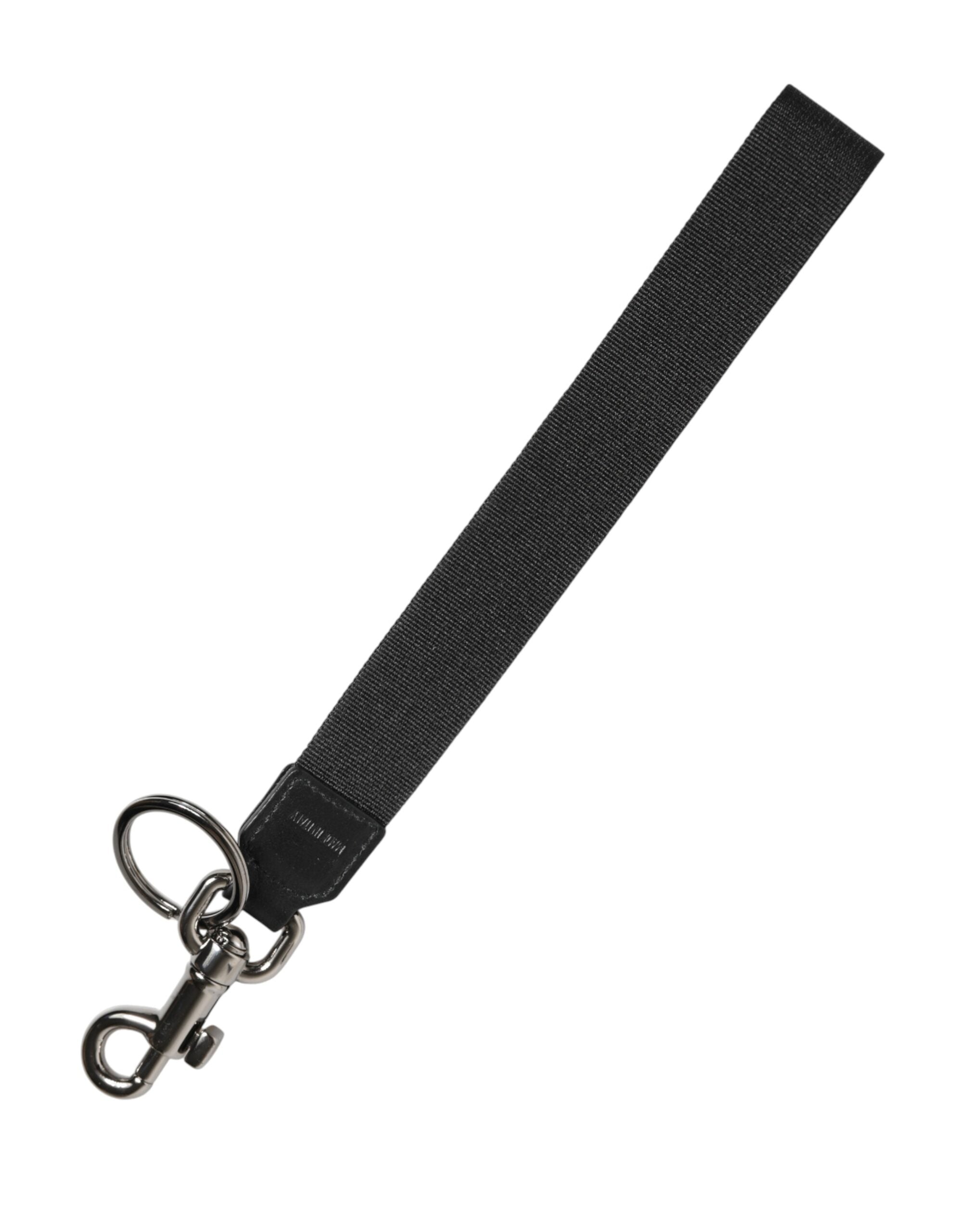 Dolce & Gabbana Black Blue Logo Polyester Brass Holder Keychain Keyring