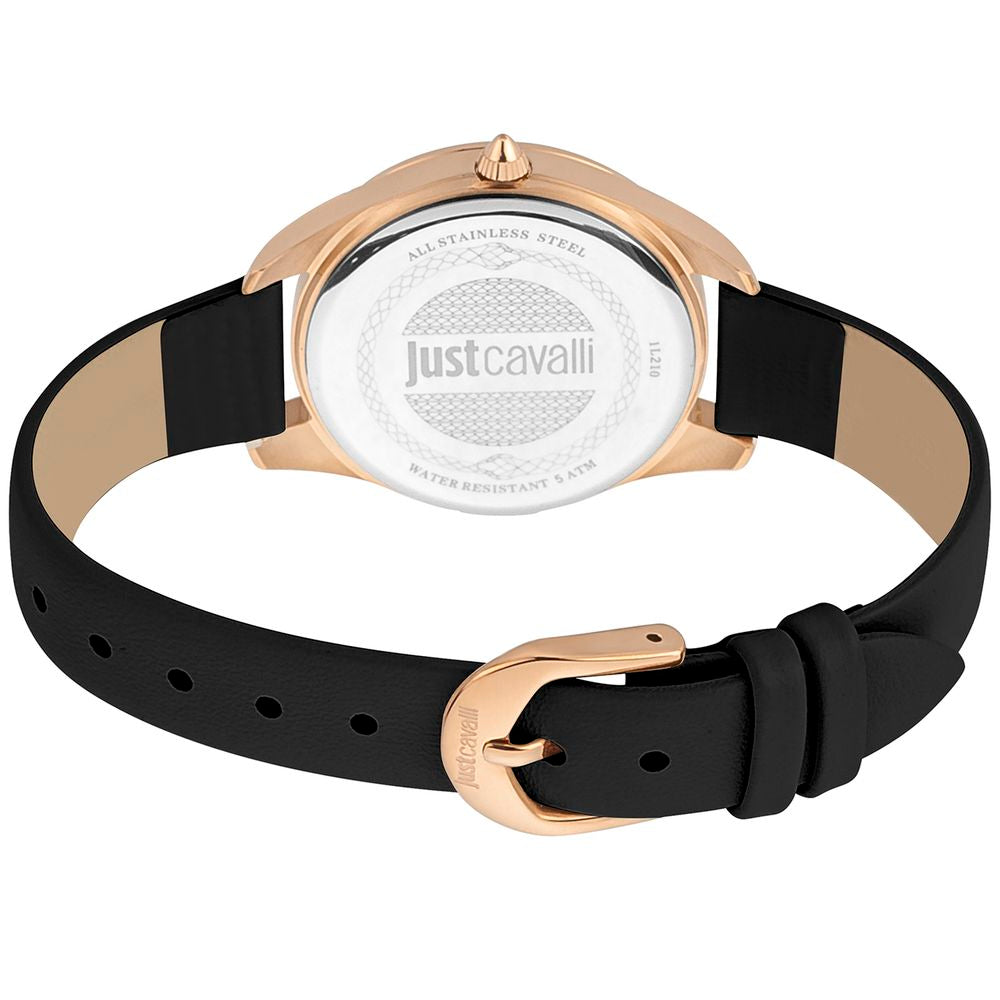 Just Cavalli Black Leather Dress Watch