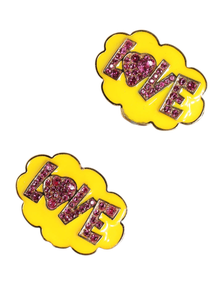 Dolce & Gabbana Gold Brass LOVE Cartoon Crystal Clip-On Jewelry  Earrings