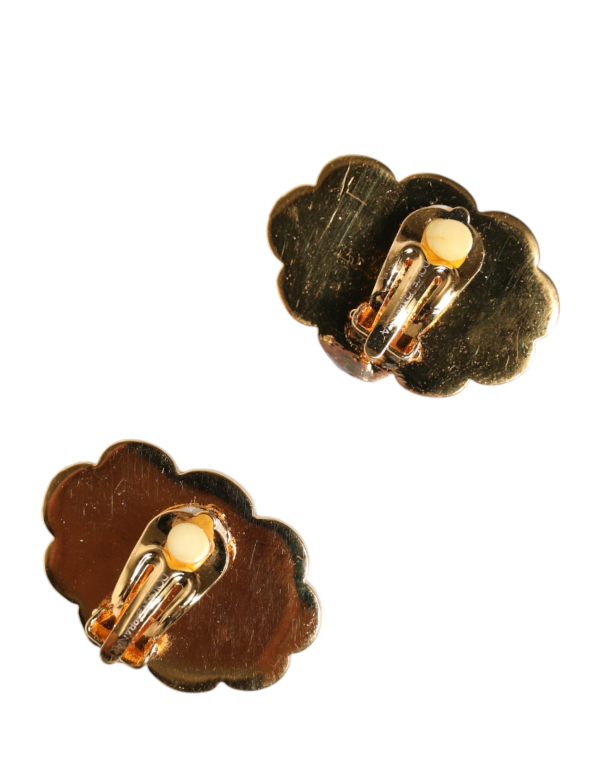 Dolce & Gabbana Gold Brass LOVE Cartoon Crystal Clip-On Jewelry  Earrings