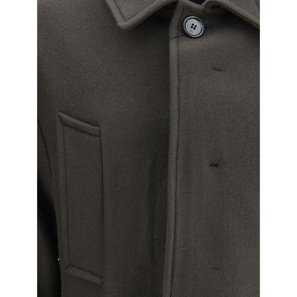 Ami Paris Gray Fleece Wool Coat
