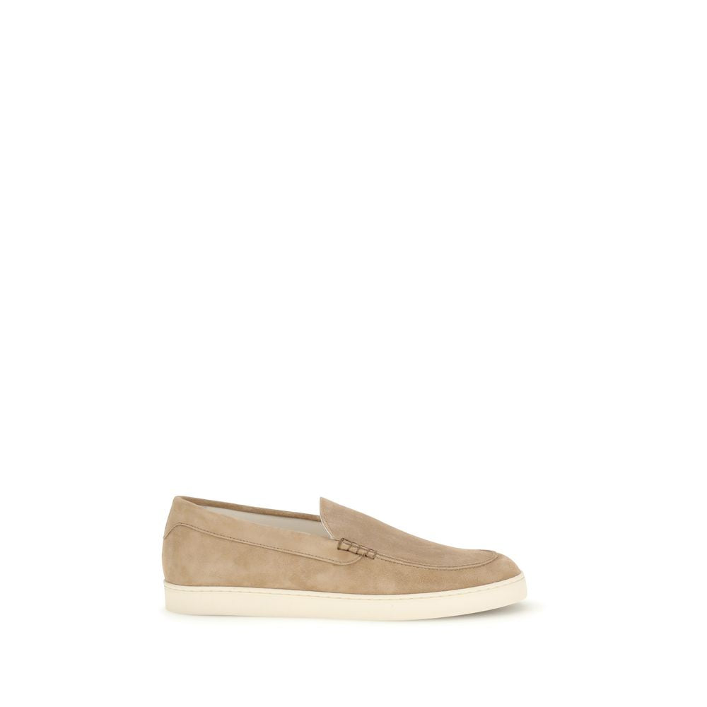 Brunello Cucinelli Beige Calf Leather Bos Taurus Slip-On Loafers