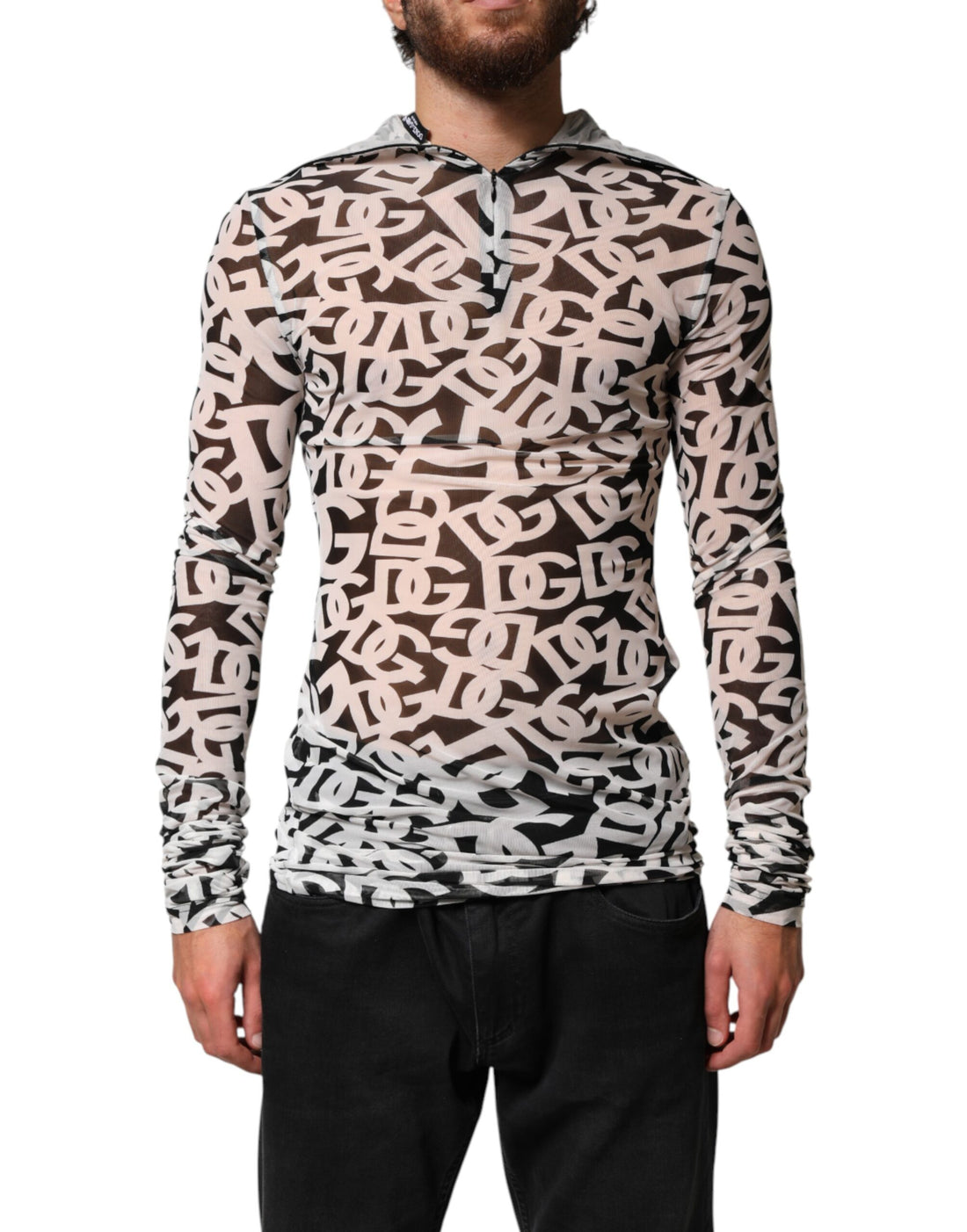 Dolce & Gabbana White DG Logo Long Sleeves Turtleneck Top