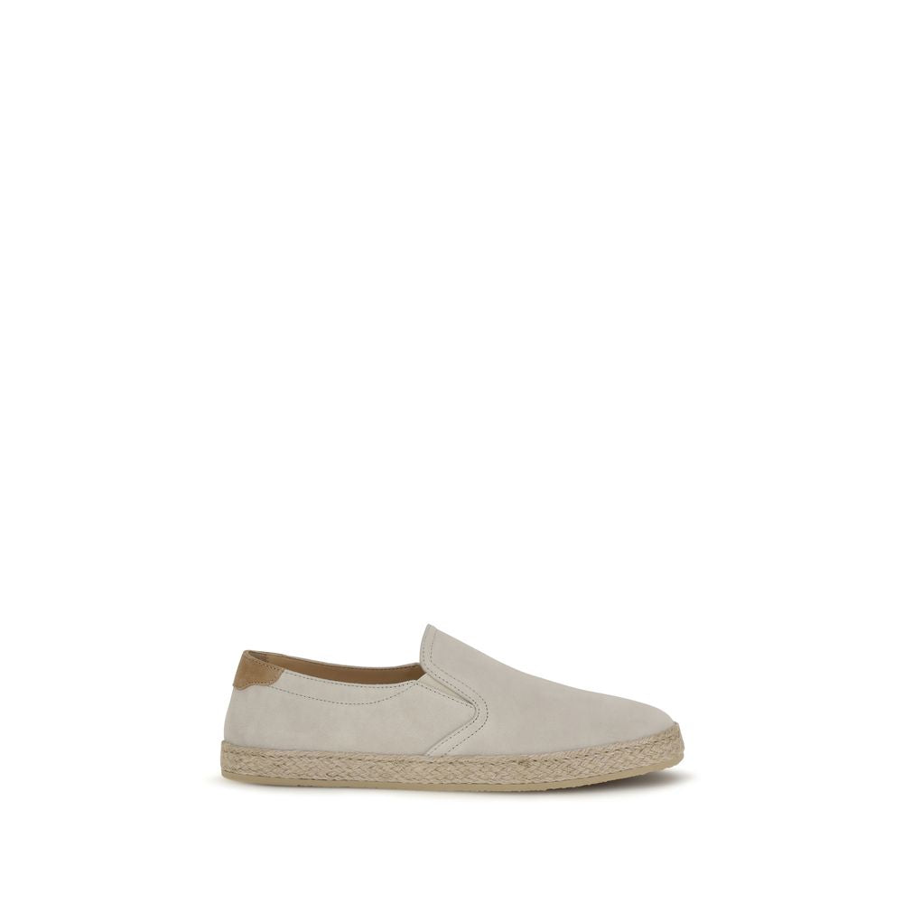 Brunello Cucinelli Gray Calf Leather Bos Taurus Low Top Sneakers