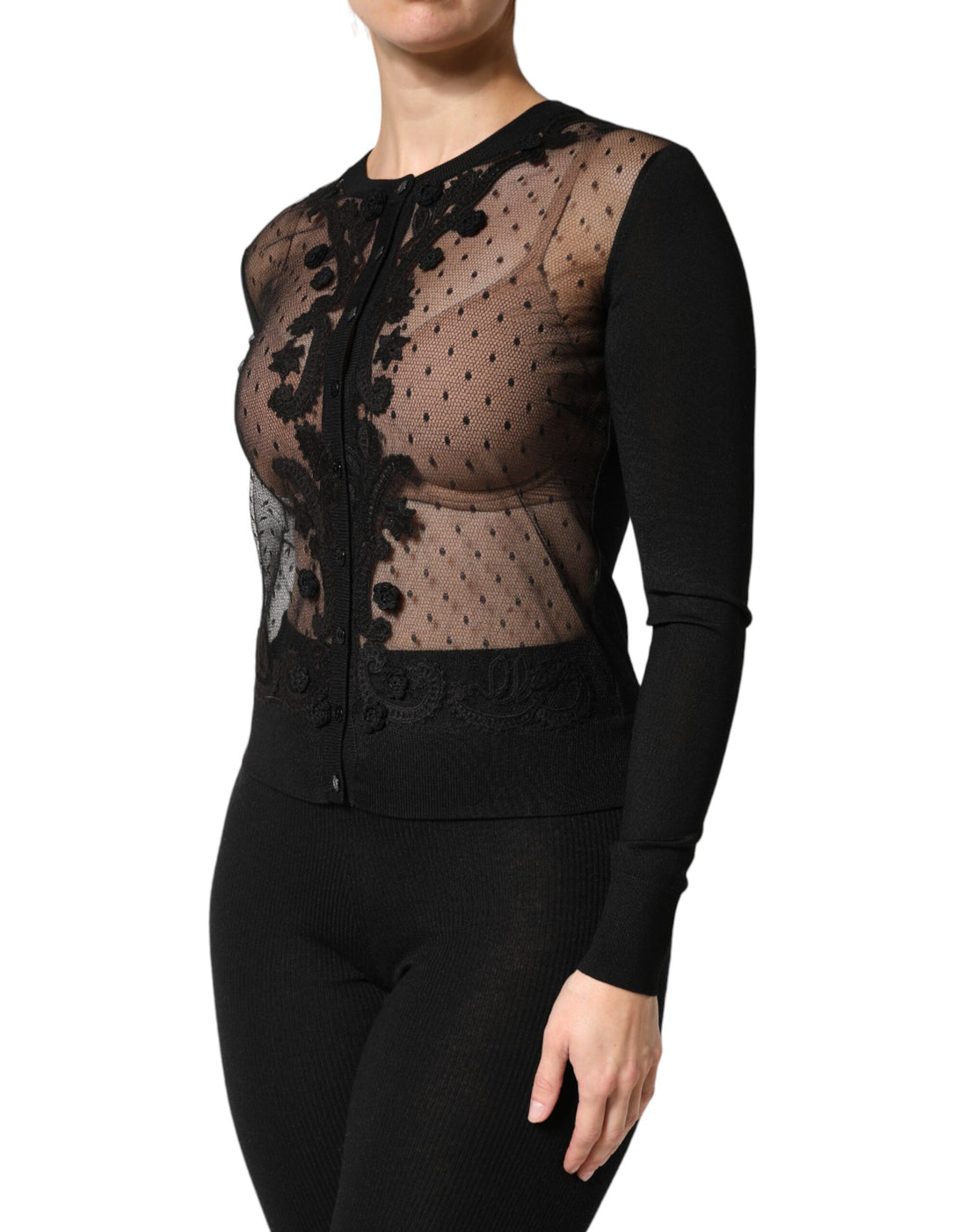 Dolce & Gabbana Black Sheer Button Down Cardigan Sweater