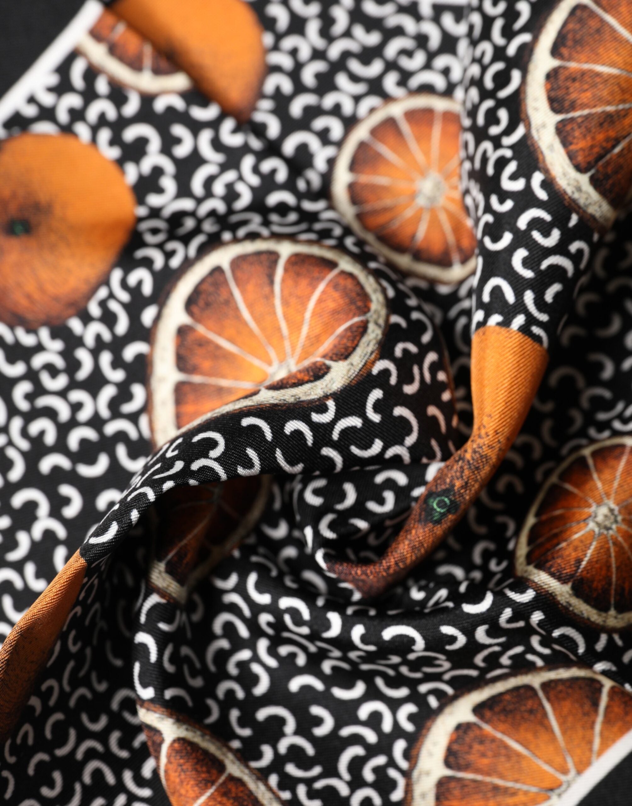 Dolce & Gabbana Black Orange Print Square Handkerchief Scarf