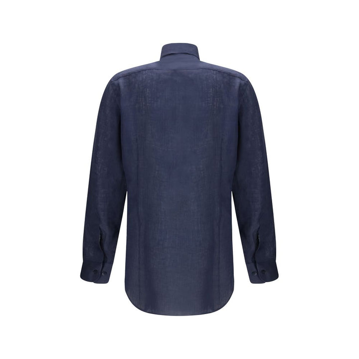 Etro Blue Linen Dress Shirt