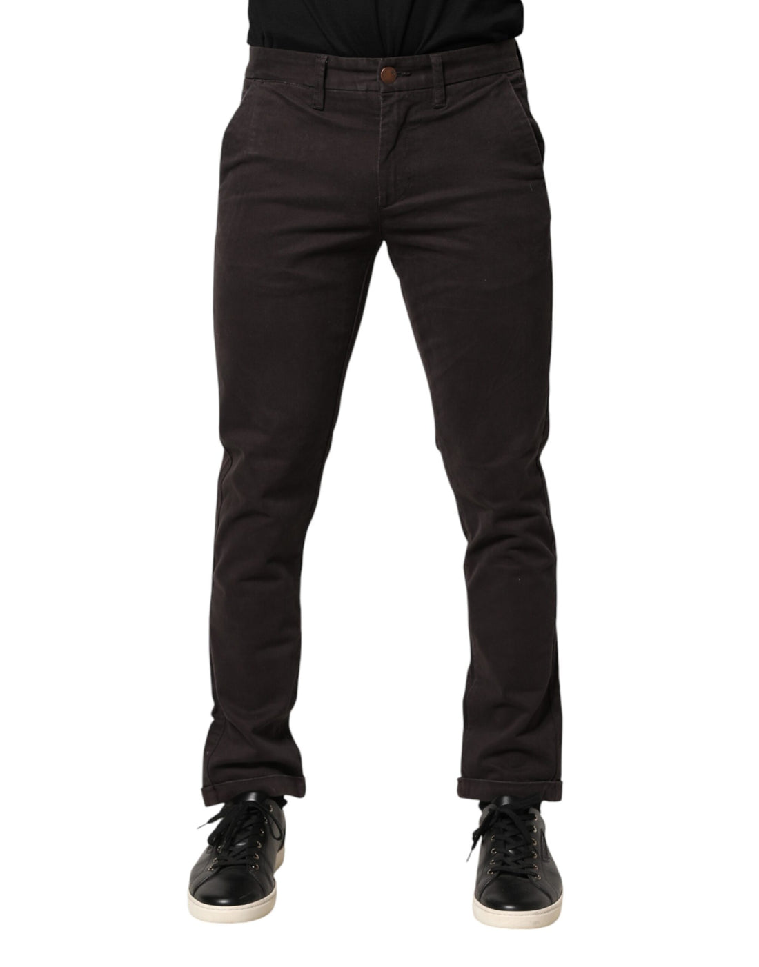 Sun68 Dark Brown Cotton Stretch Skinny Mid Waist Men Trouser Pants
