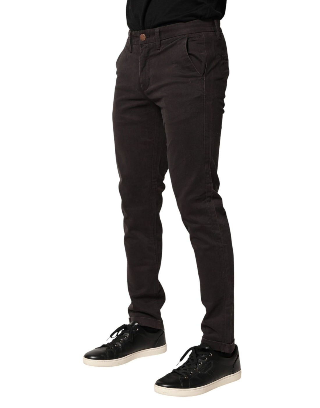 Sun68 Dark Brown Cotton Stretch Skinny Mid Waist Men Trouser Pants