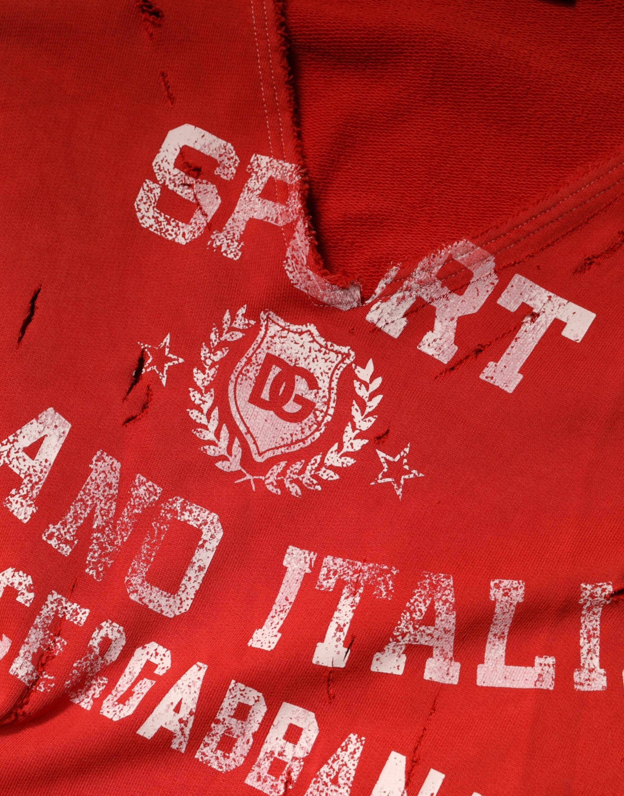 Dolce & Gabbana Red Distressed Cotton V-Neck Sweatshirt Men  Sweater