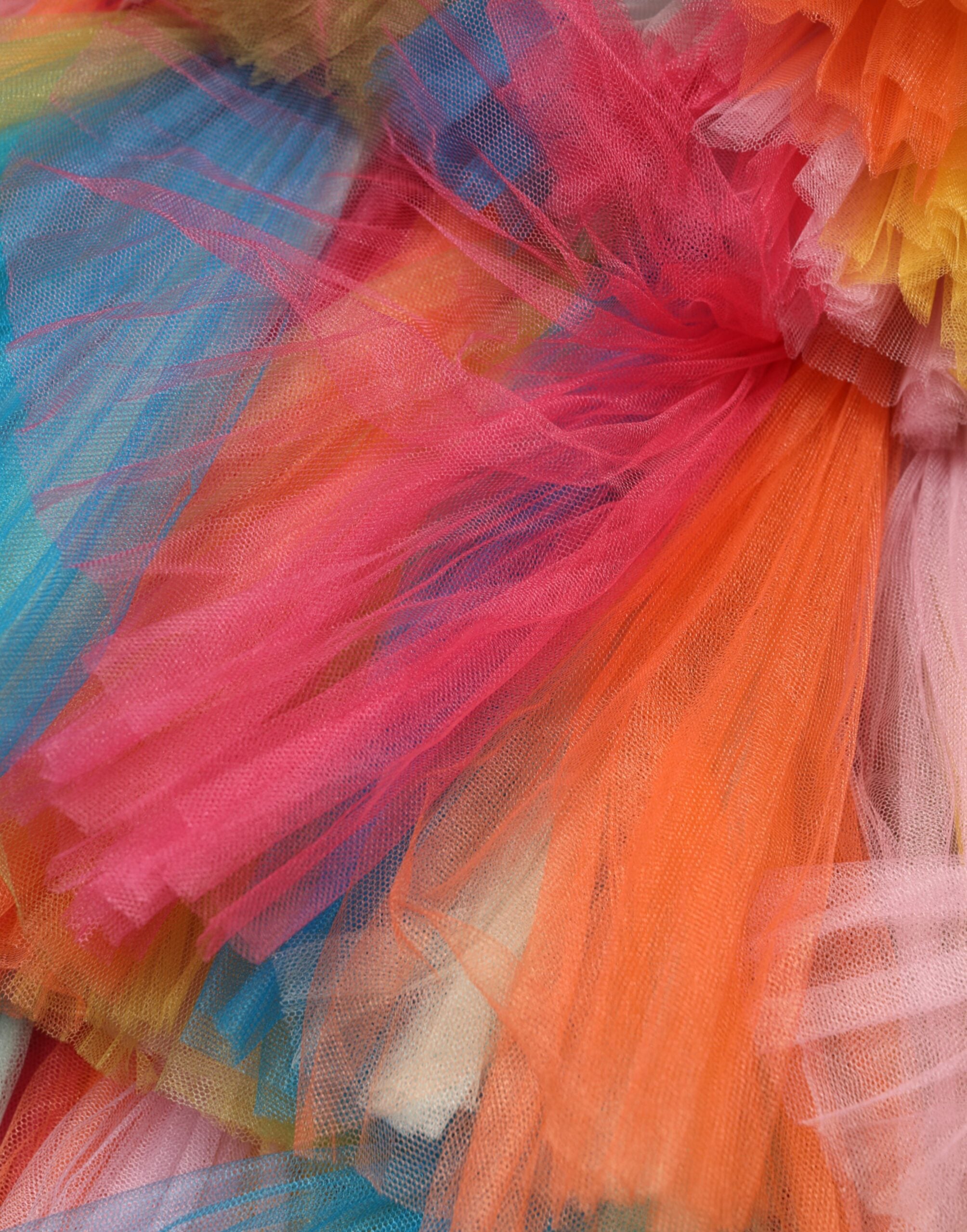 Dolce & Gabbana Multicolor Nylon Tiered Tulle Midi Dress