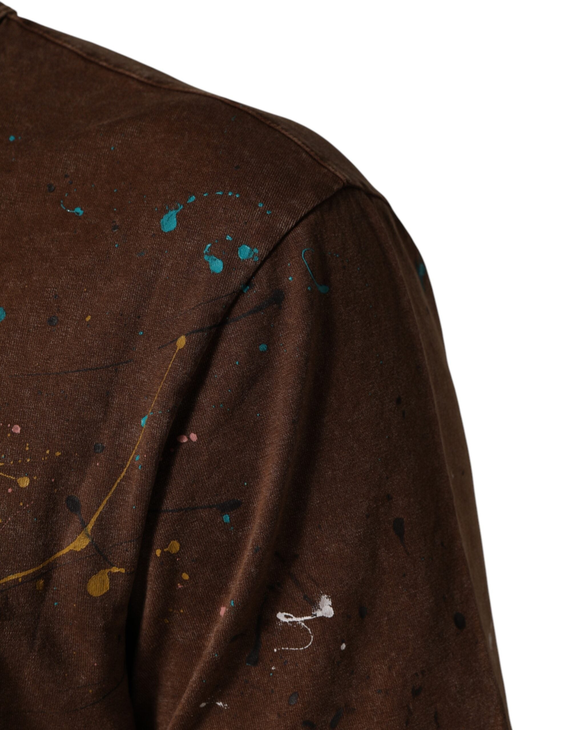 Dolce & Gabbana Brown Splash Color Cotton Crew Neck T-shirt