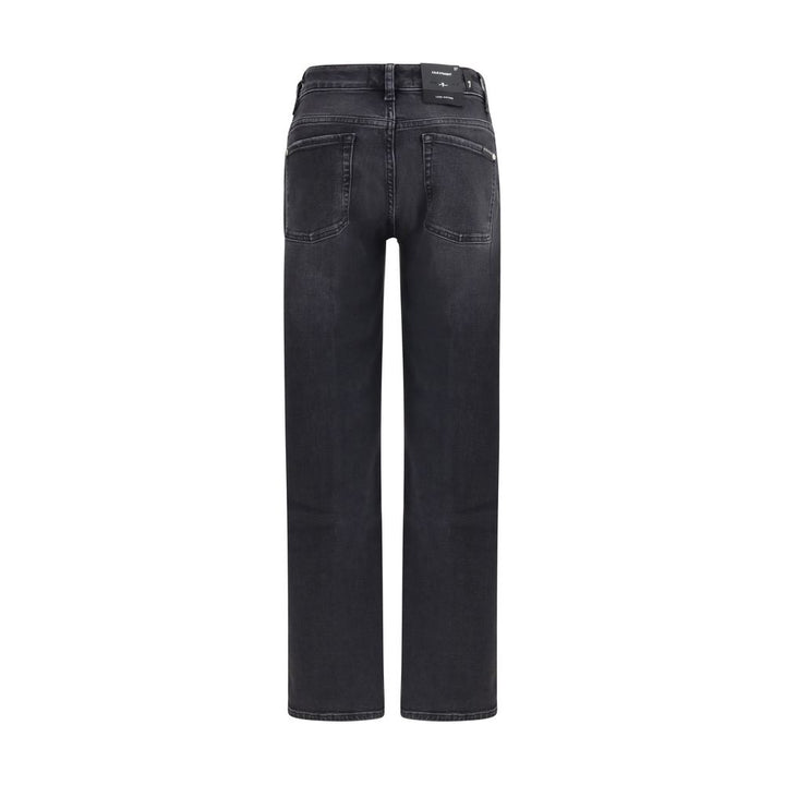 7FOR Black Cotton Straight-Leg Jeans
