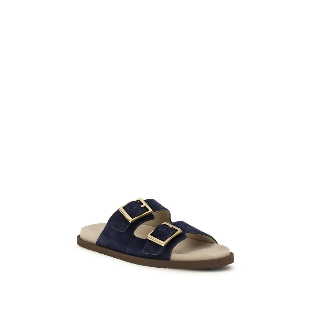 Brunello Cucinelli Black Calf Leather Bos Taurus Sandals