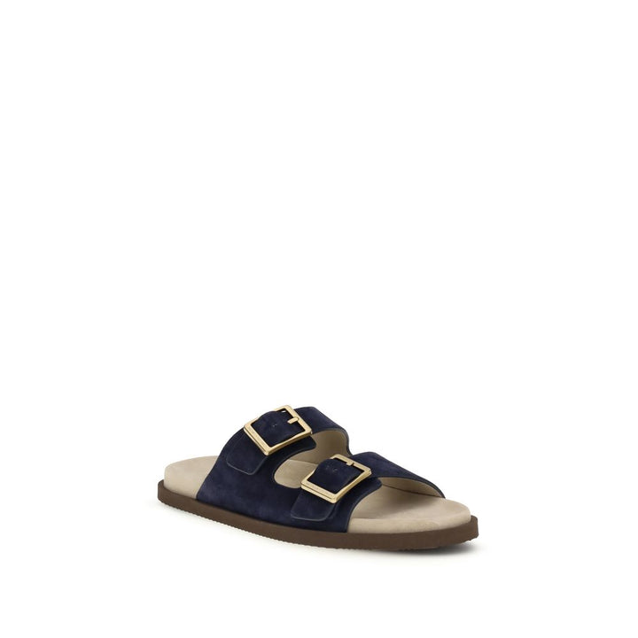 Brunello Cucinelli Black Calf Leather Bos Taurus Sandals