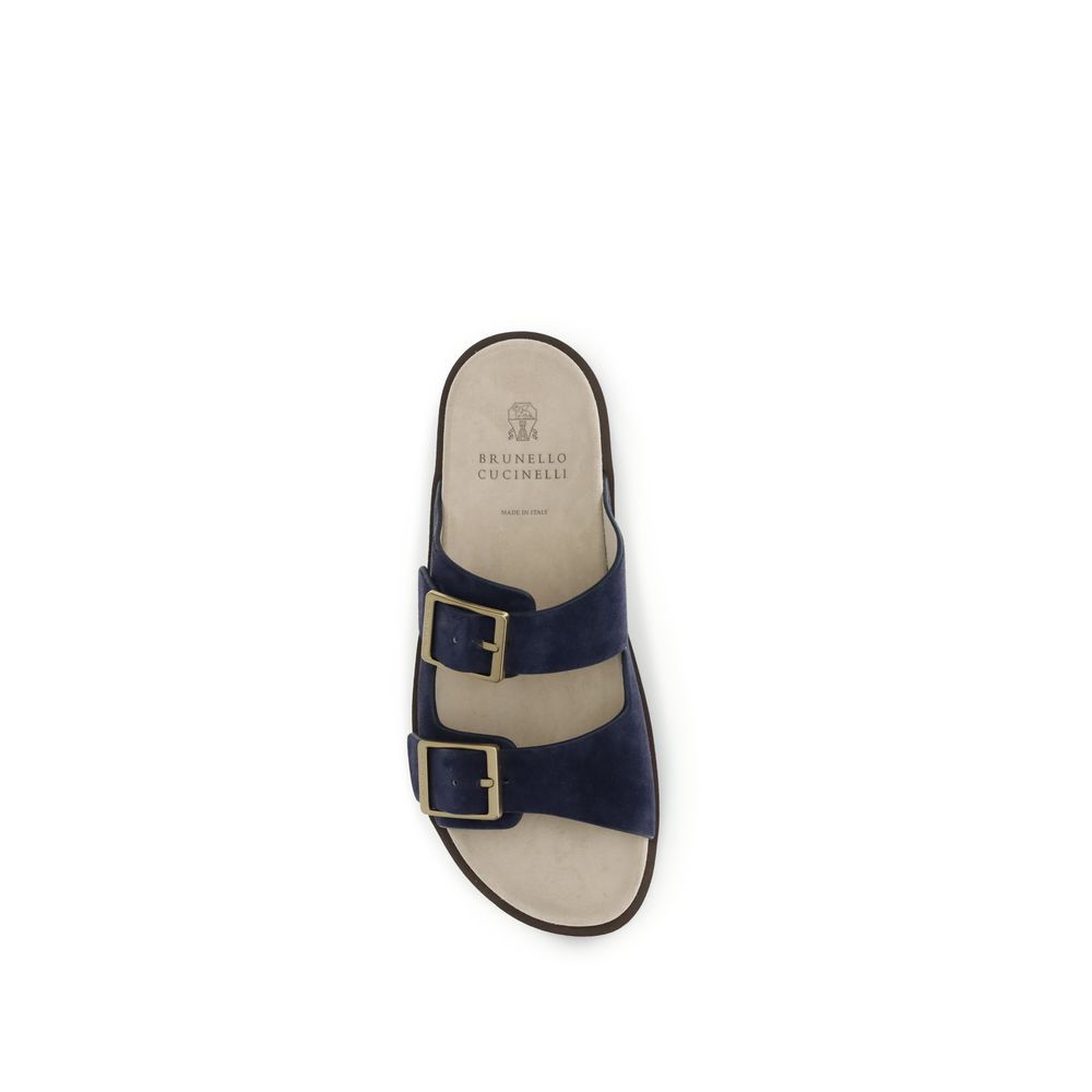 Brunello Cucinelli Black Calf Leather Bos Taurus Sandals