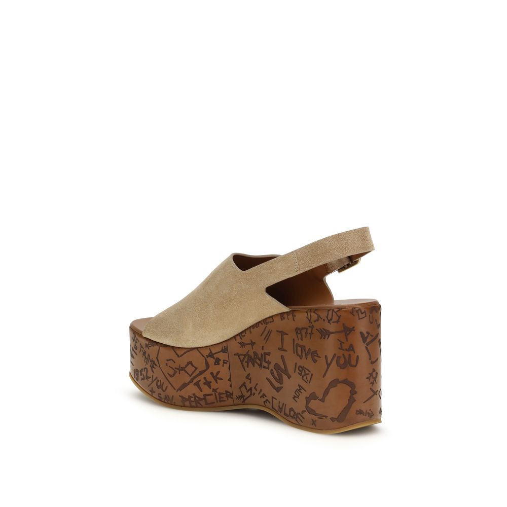 Chloé Beige Lamb Ovis Aries Aries Platform Sandals