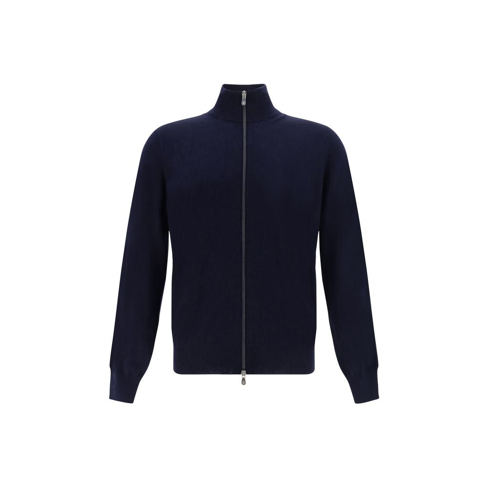 Brunello Cucinelli Blue Fleece Wool Cardigan