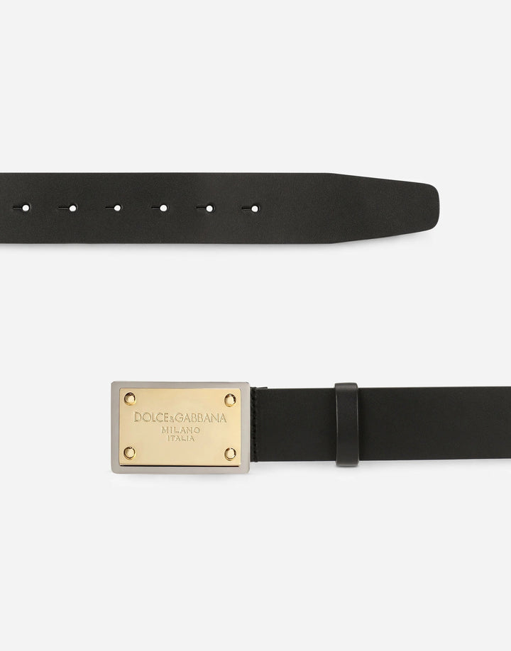 DOLCE & GABANNA Men's Lux leather belt with branded buckle Size 100/40