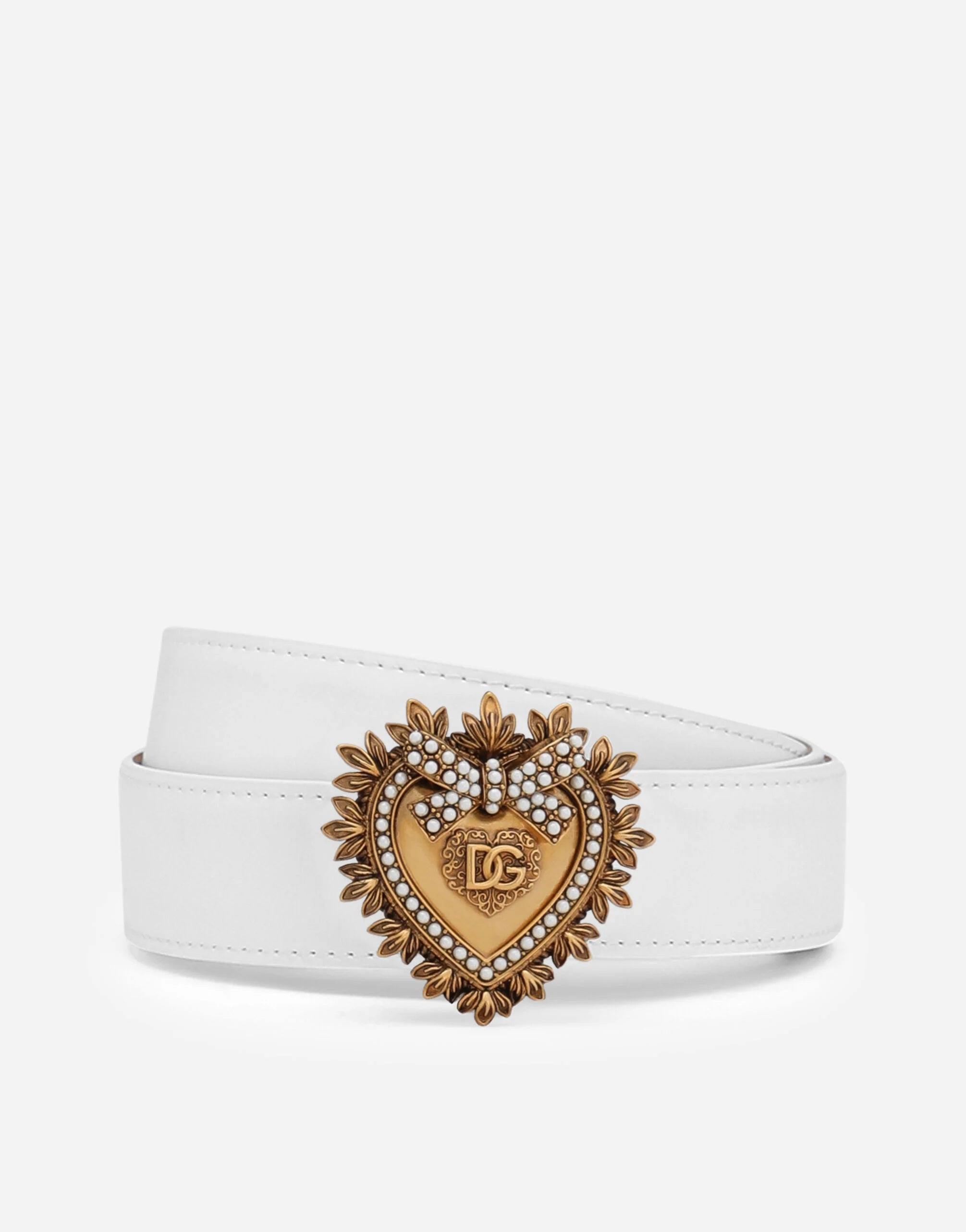 Dolce and Gabbna White Leather Devotion Belt