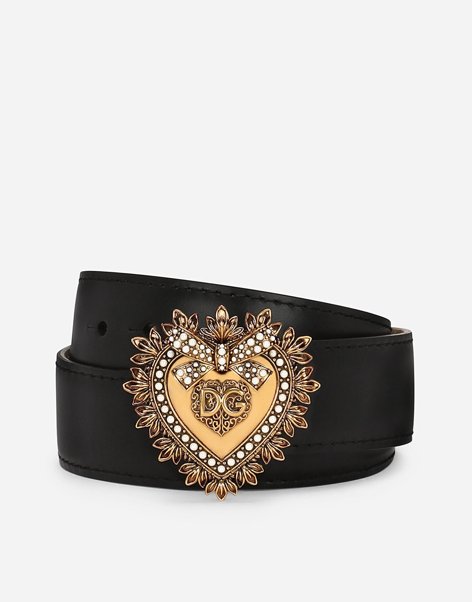Dolce and Gabbna Black Leather Devotion Belt