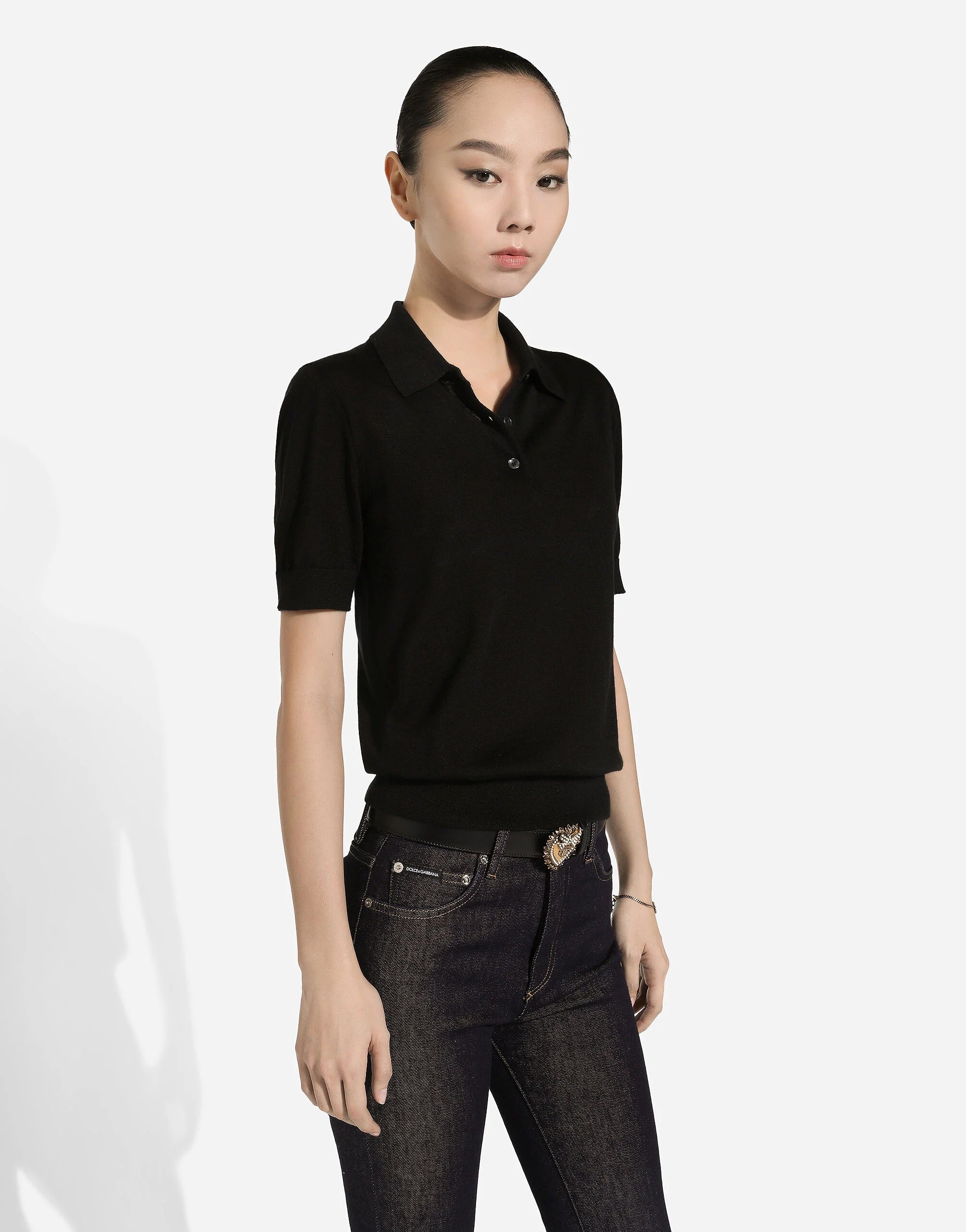 Dolce and Gabbna Black Leather Devotion Belt