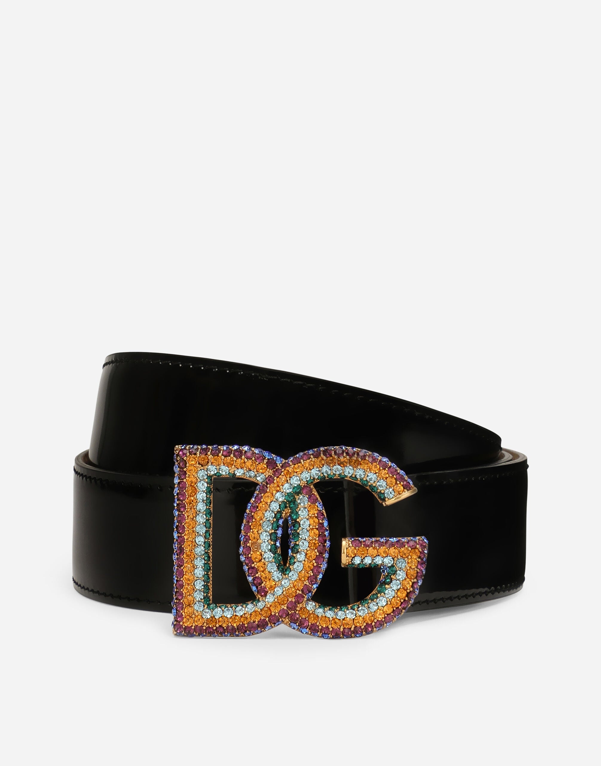 Dolce and Gabbana Women's Polished calfskin belt with crystal DG logo