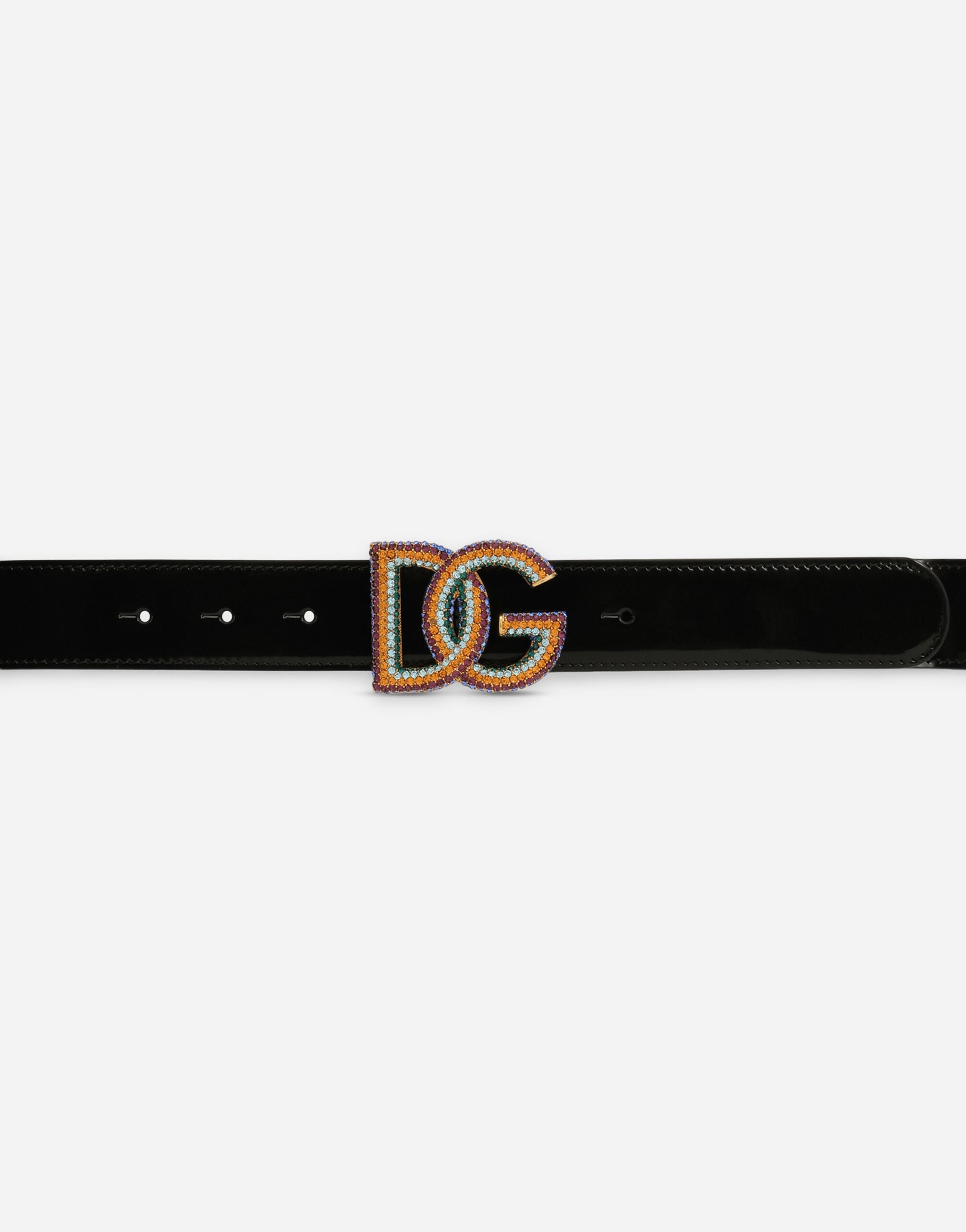 Dolce and Gabbana Women's Polished calfskin belt with crystal DG logo