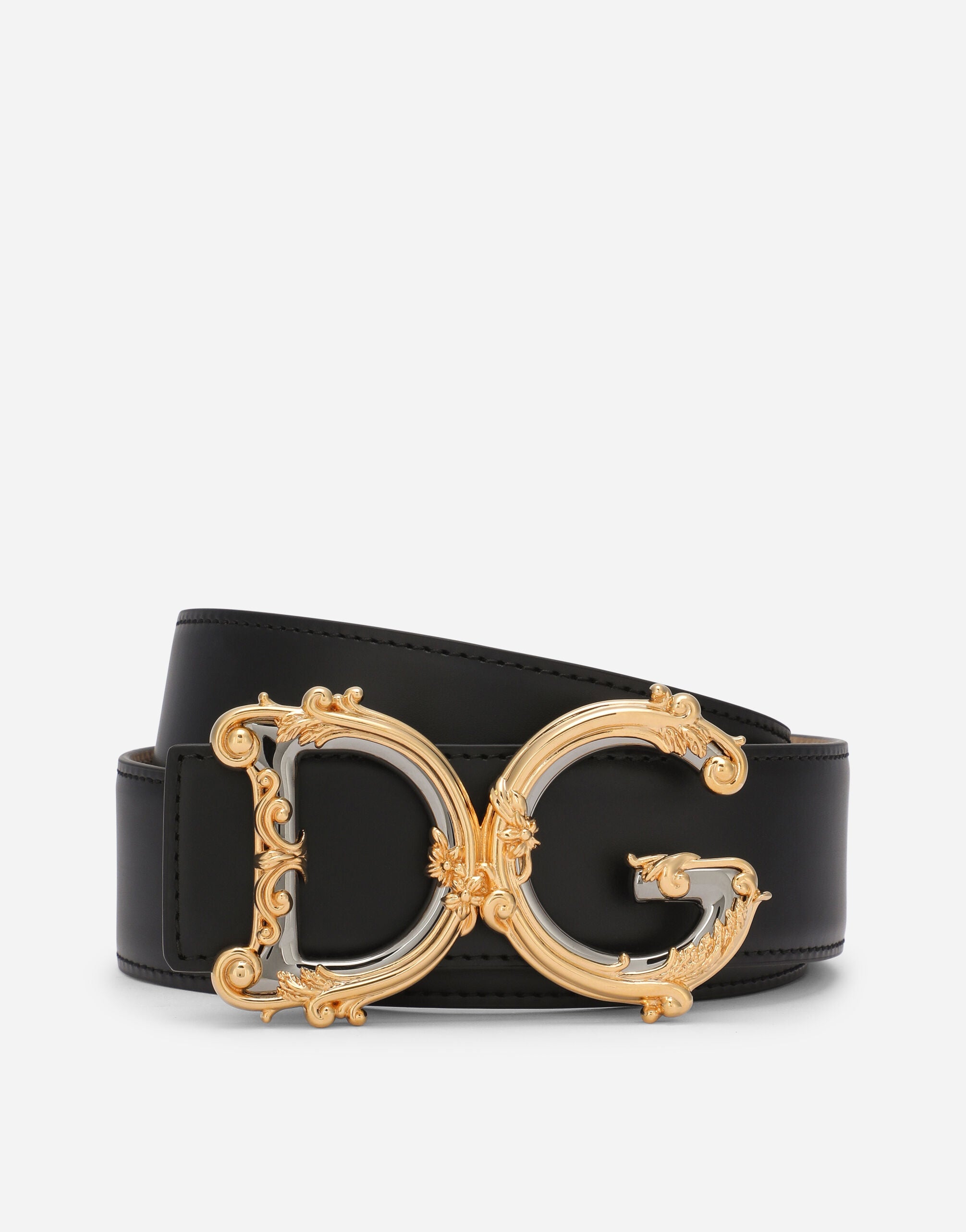 Dolce & Gabbana WOMEN'S Leather belt with baroque DG logo