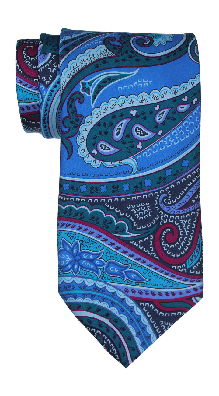 Italo Ferretti Satin Blue Paisley Tie