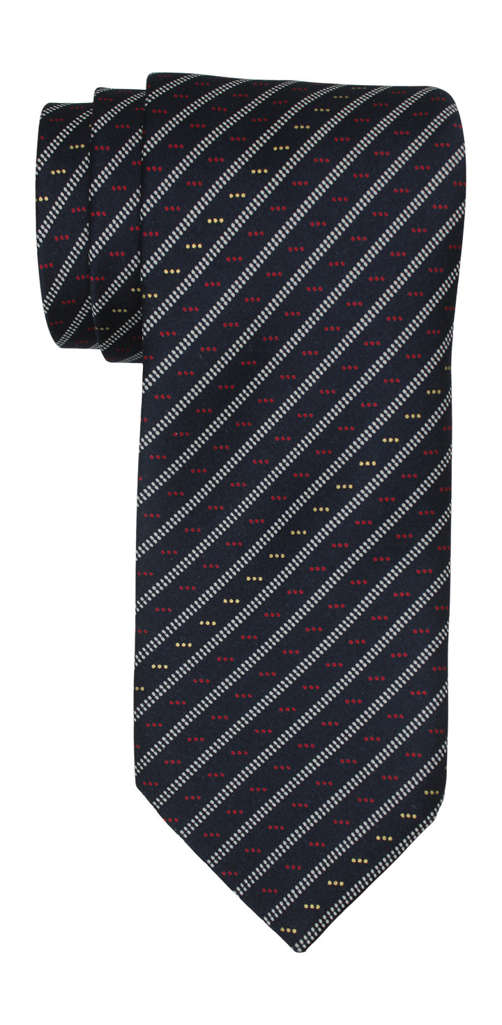Italo Ferretti Satin Navy Striped Geometric Tie