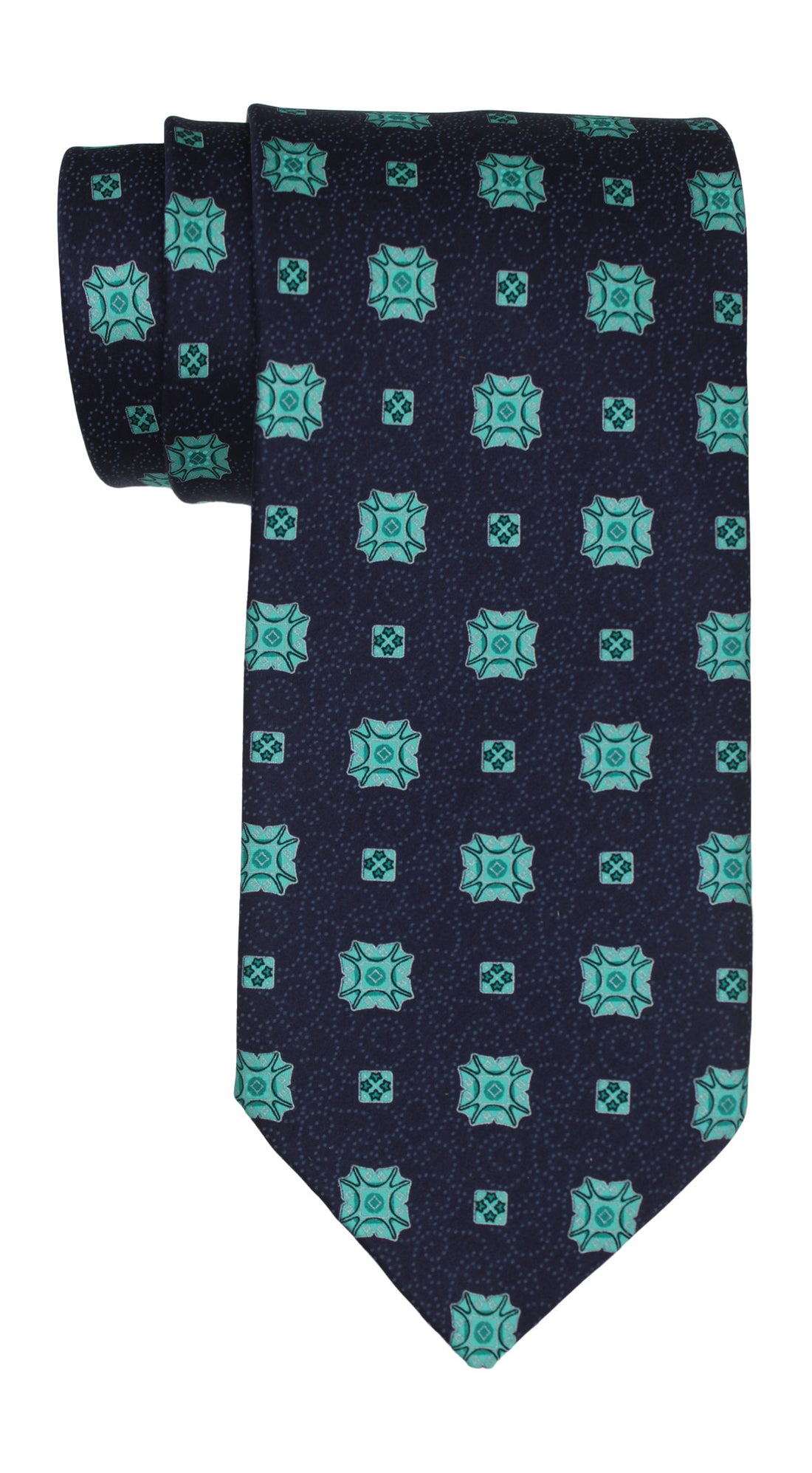 Italo Ferretti Satin Navy Aqua Medallion Tie