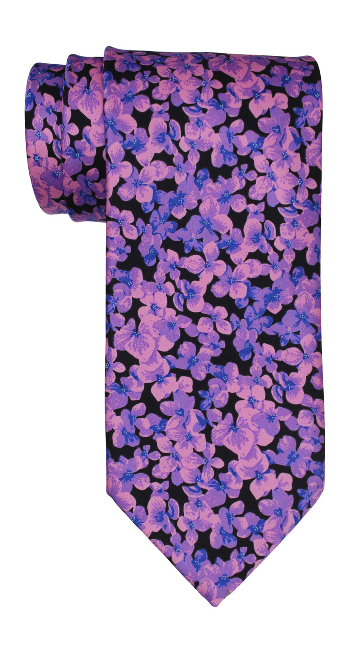 Italo Ferretti Satin Pink on Black Floral Tie