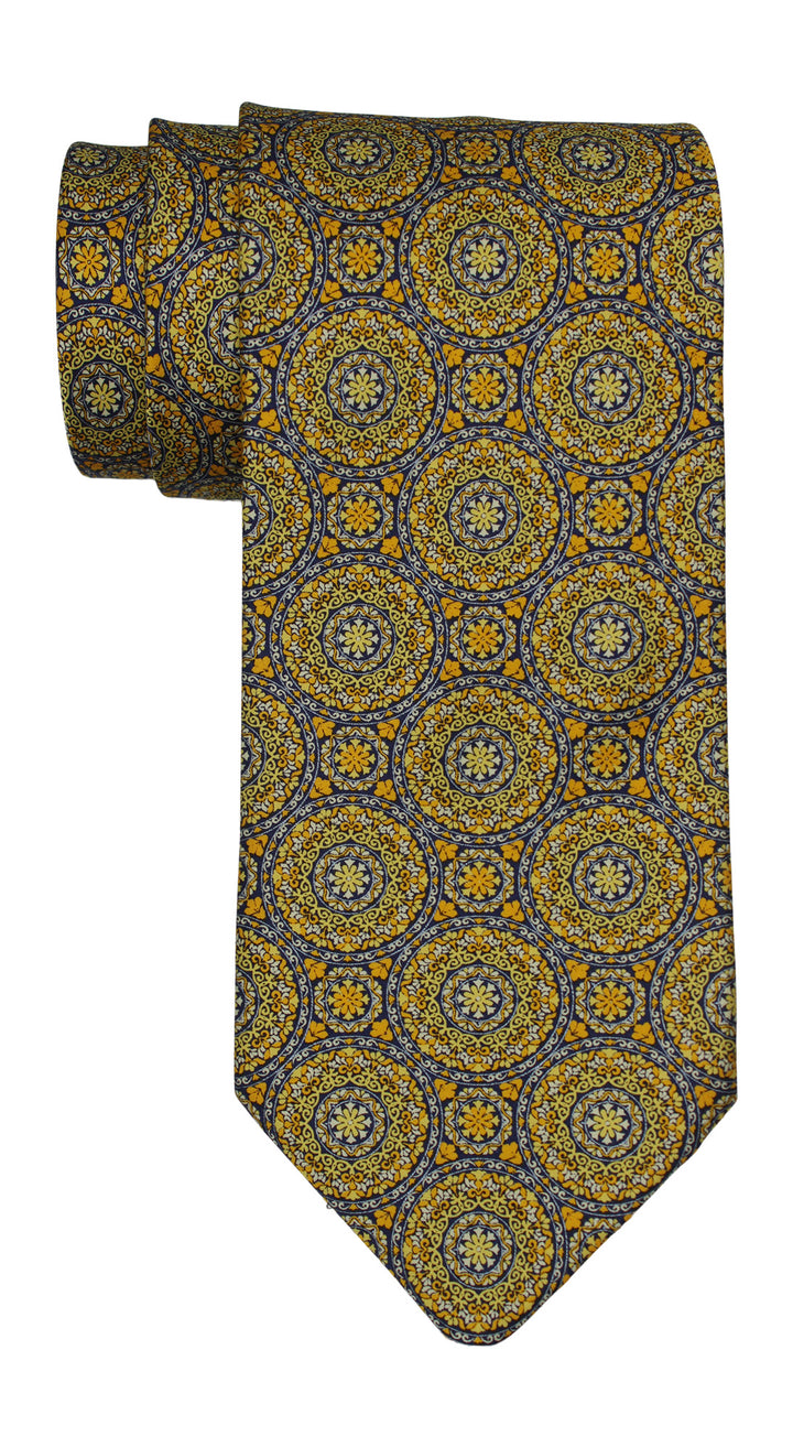 Italo Ferretti Satin Yellow Fancy Medallion Tie