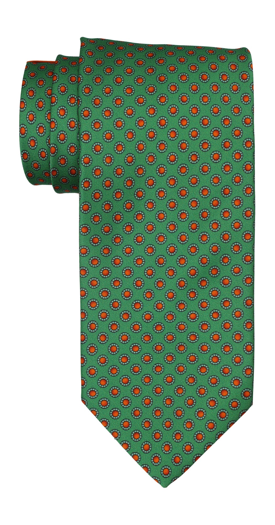 Italo Ferretti Satin Green Orange Polka Dots Tie