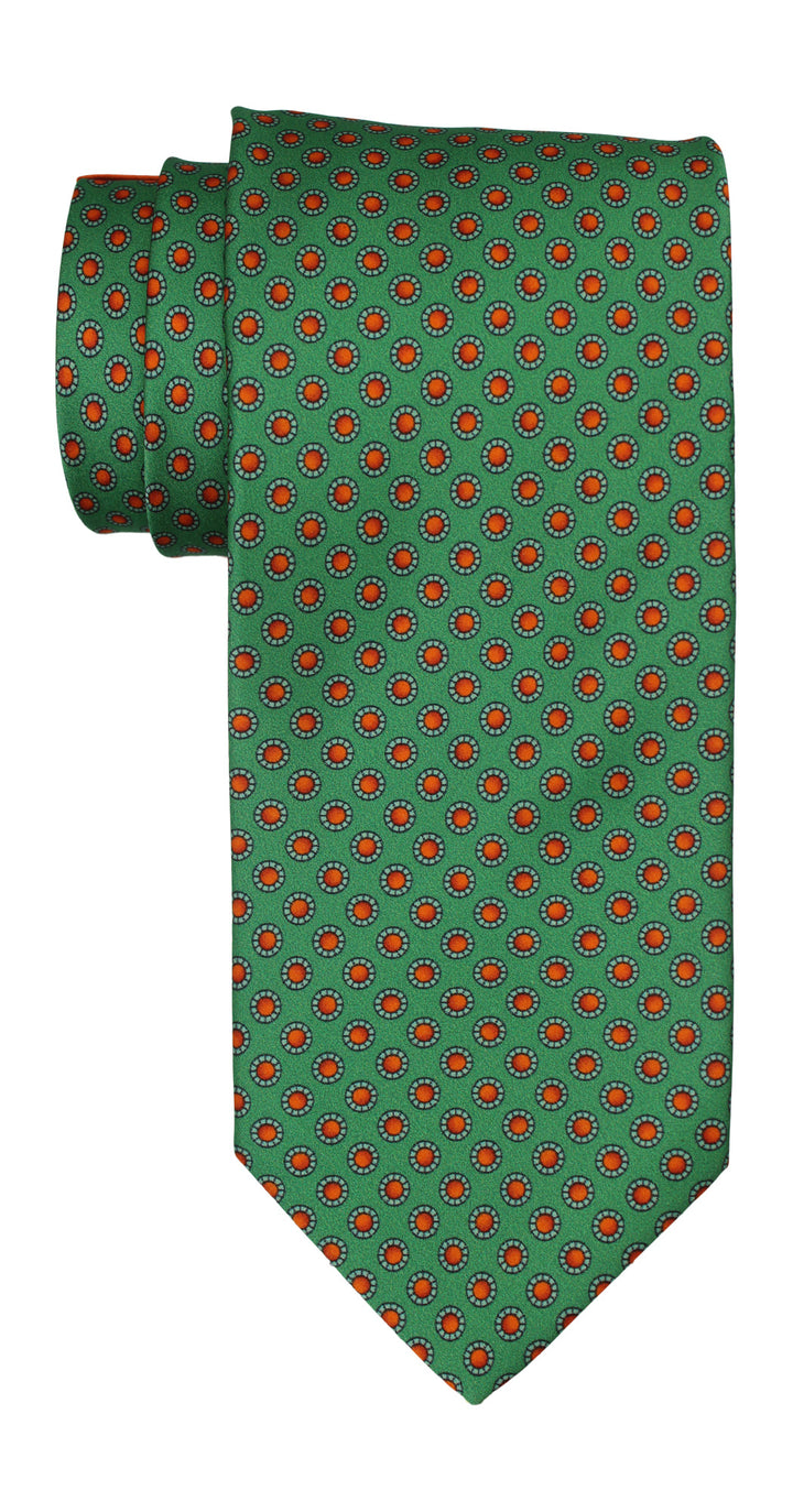 Italo Ferretti Satin Green Orange Polka Dots Tie