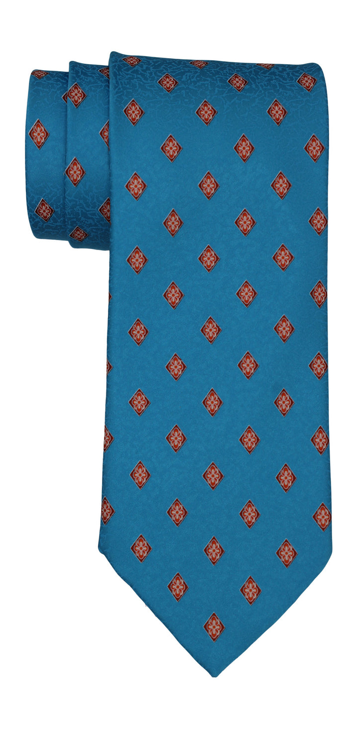 Italo Ferretti Satin Blue Orange Medallion Tie