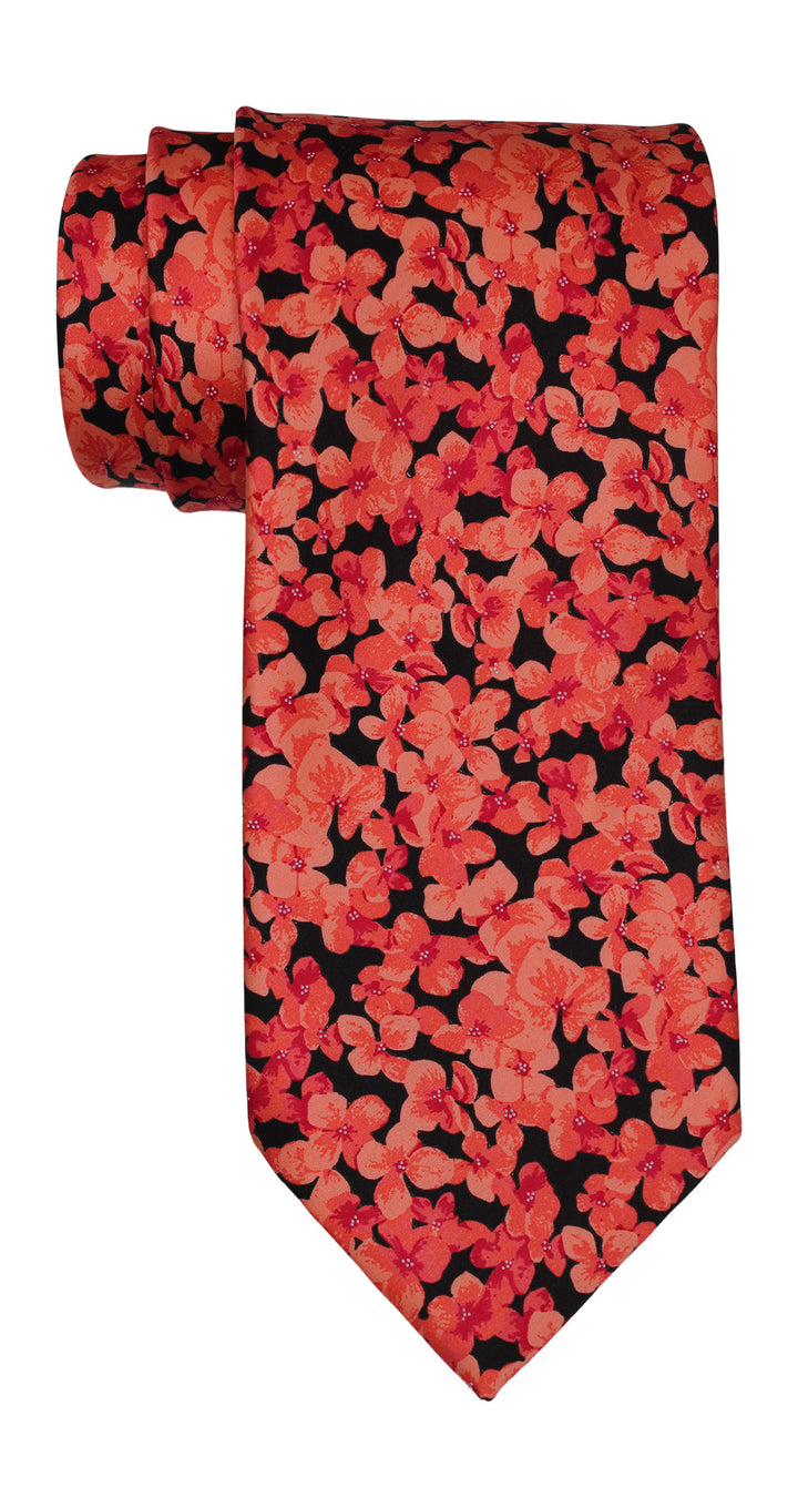 Italo Ferretti Satin salmon on Black Floral Tie