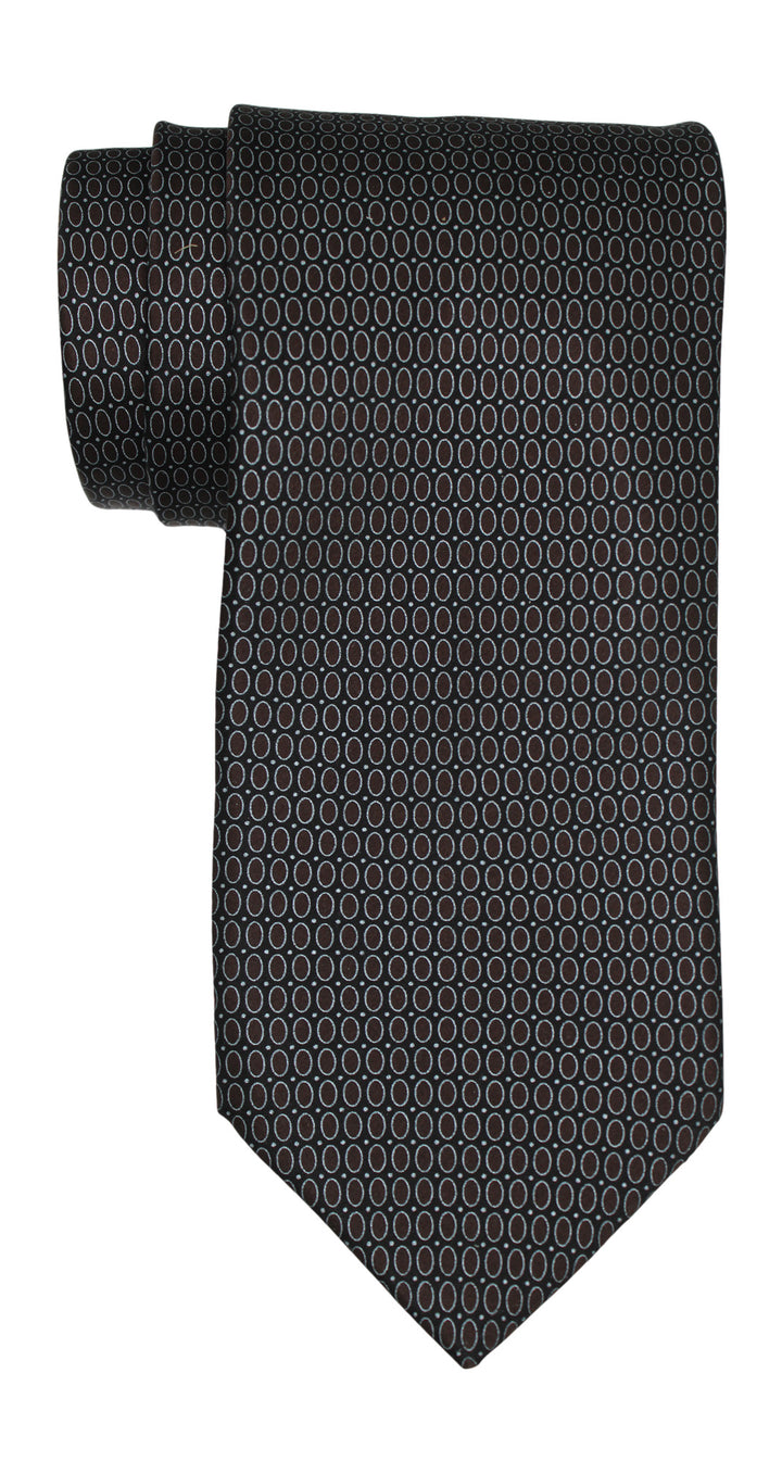 Italo Ferretti Satin Black Brown Neat Geometric Tie