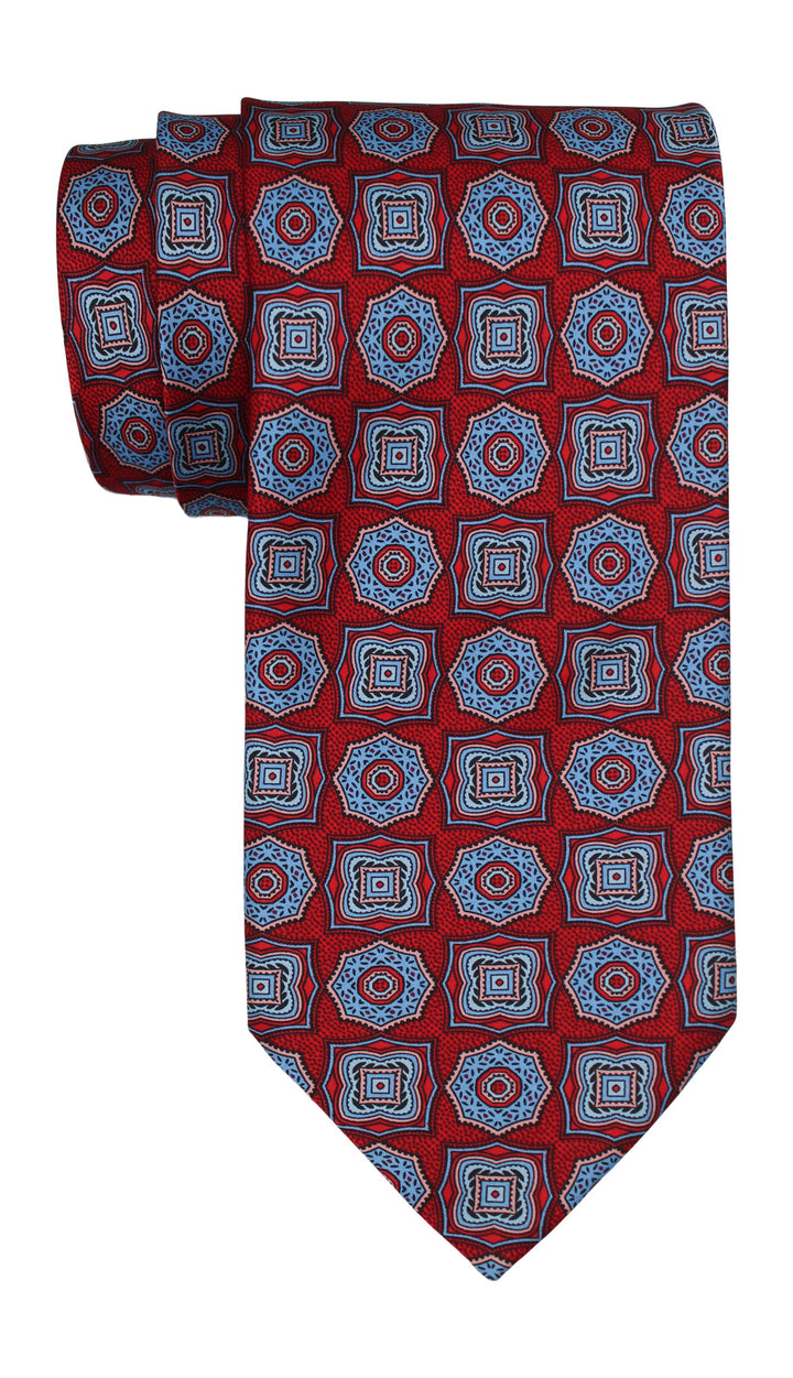 Italo Ferretti Satin Red Blue Medallion Tie