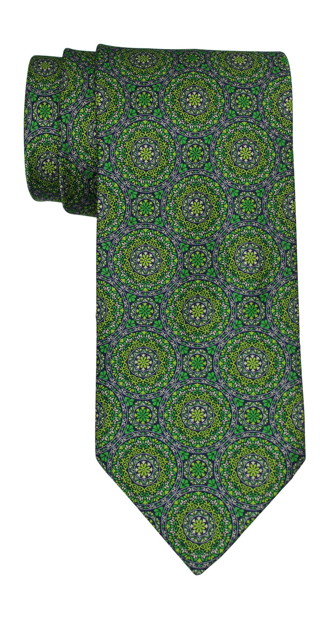 Italo Ferretti Satin Green Fancy Medallion Tie