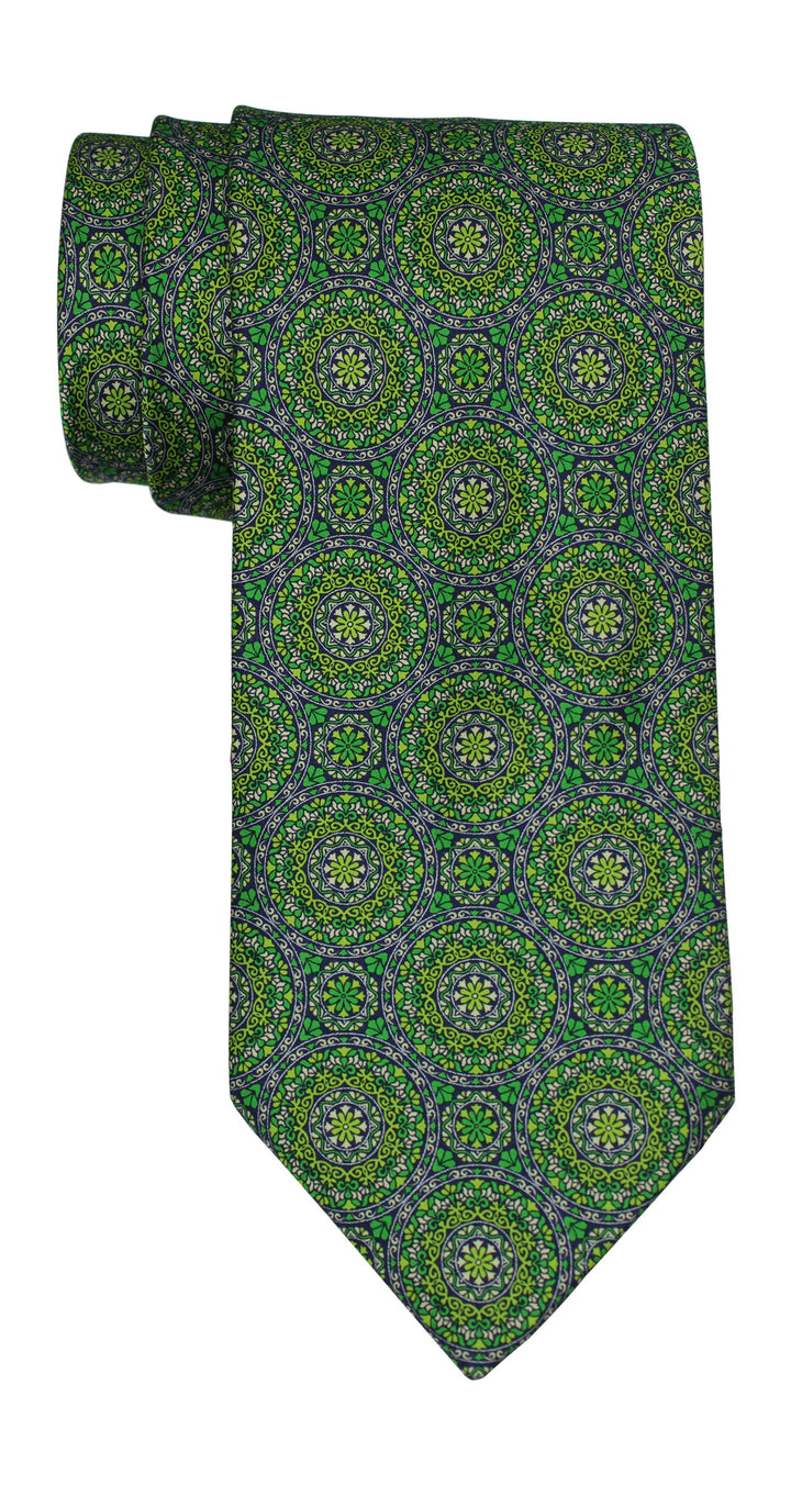 Italo Ferretti Satin Green Fancy Medallion Tie