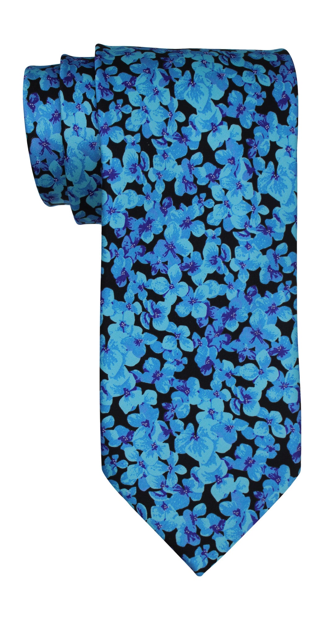Italo Ferretti Satin Hot Blue on Black Floral Tie