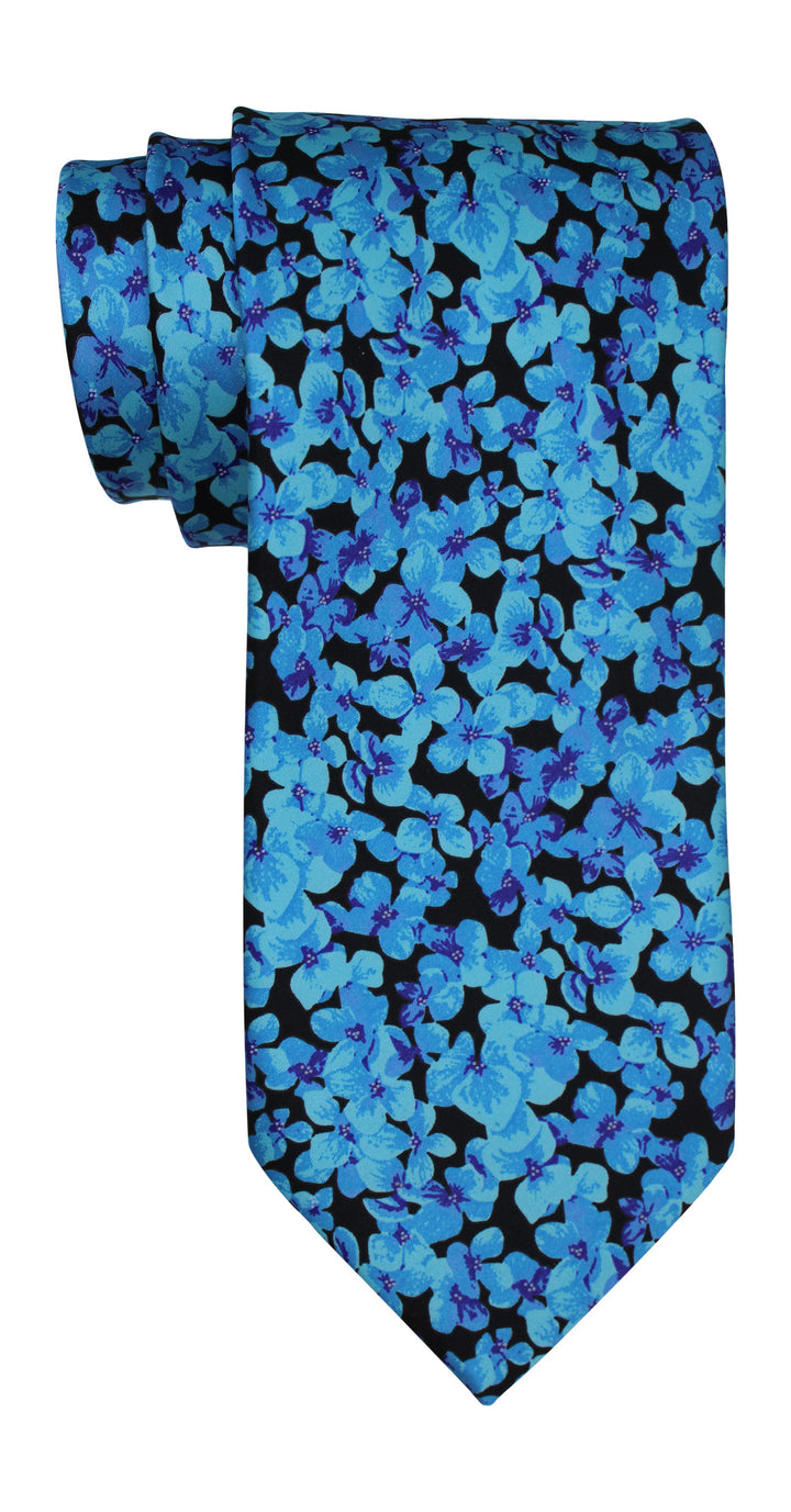 Italo Ferretti Satin Hot Blue on Black Floral Tie