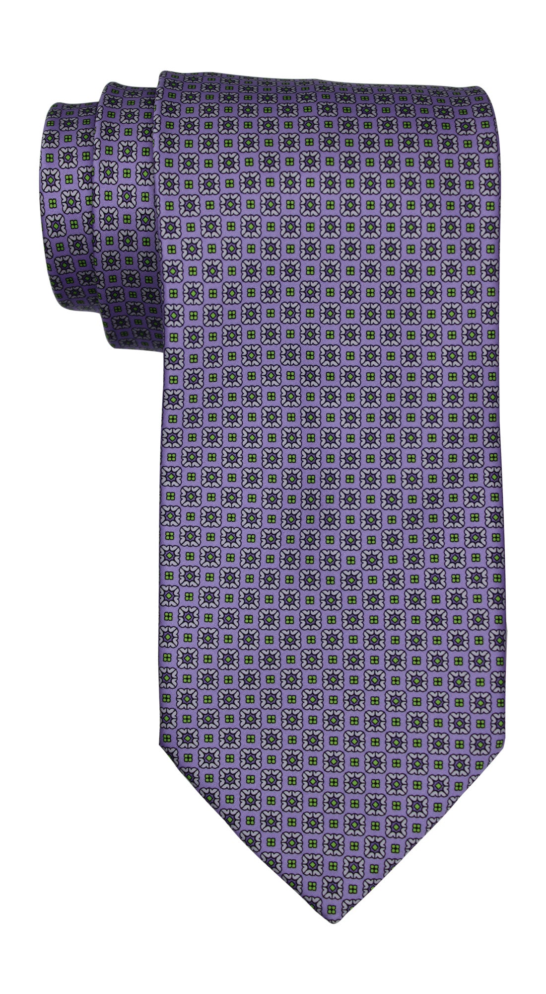 Italo Ferretti Satin Lavender Geometric Tie and Pocket Square Set