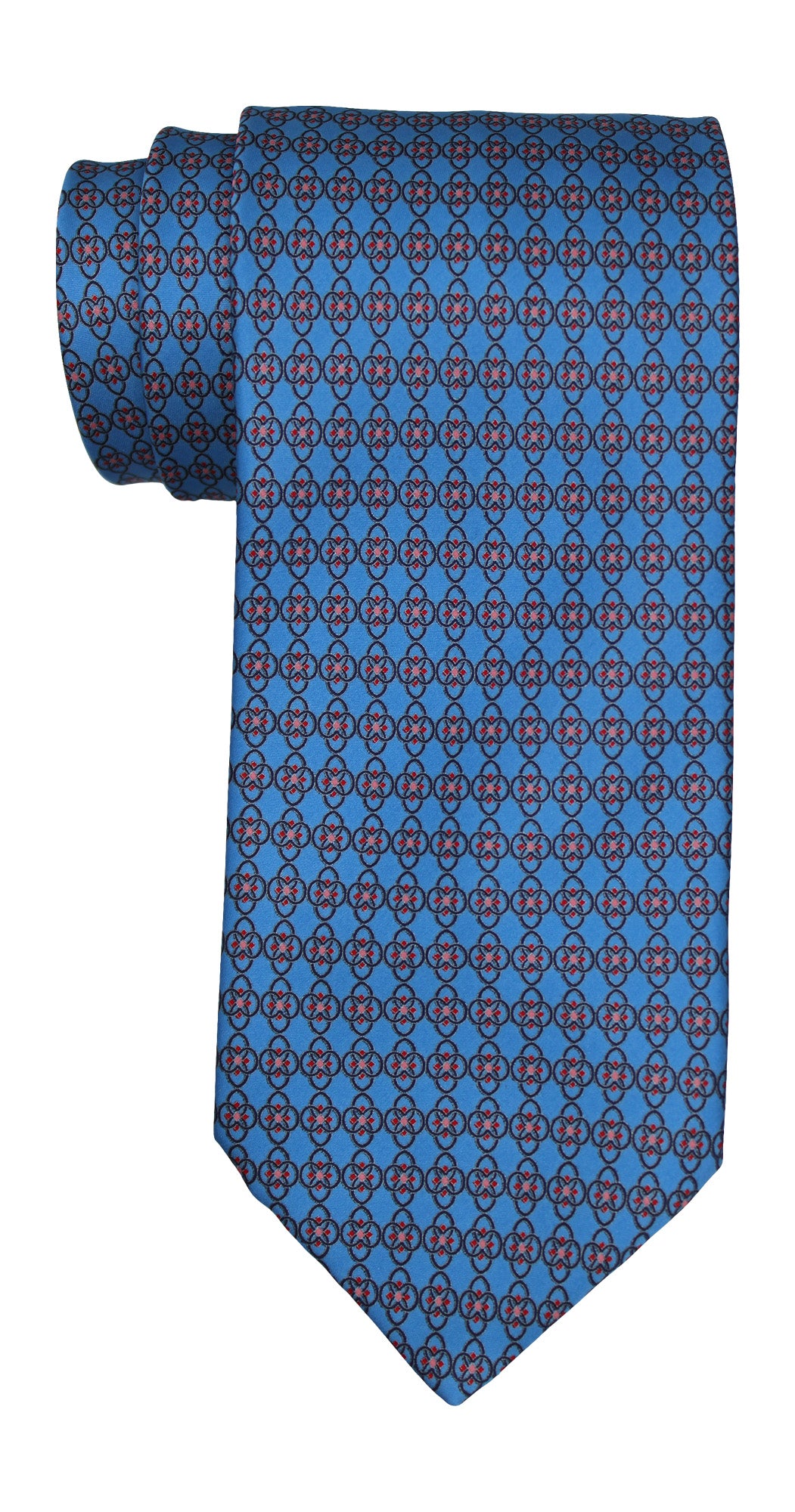 Italo Ferretti Satin Blue Geometric Tie and Pocket Square Set