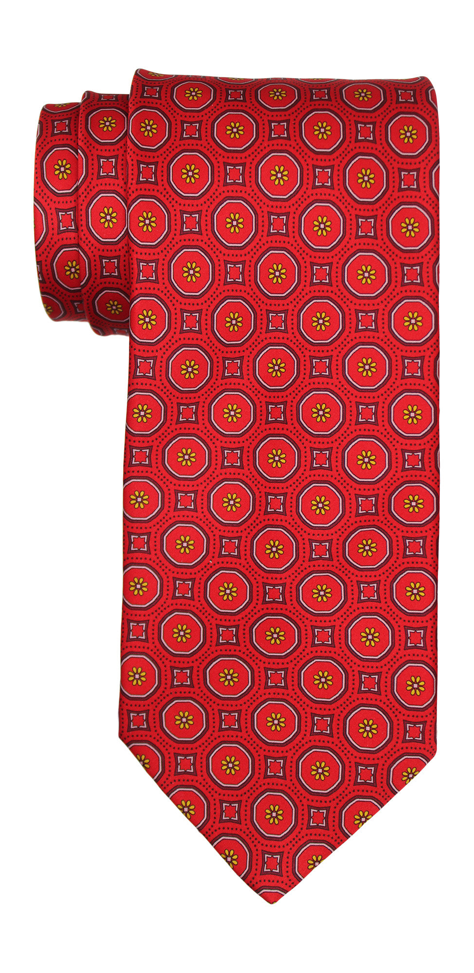 Italo Ferretti Satin Red Medallion Tie and Pocket Square Set