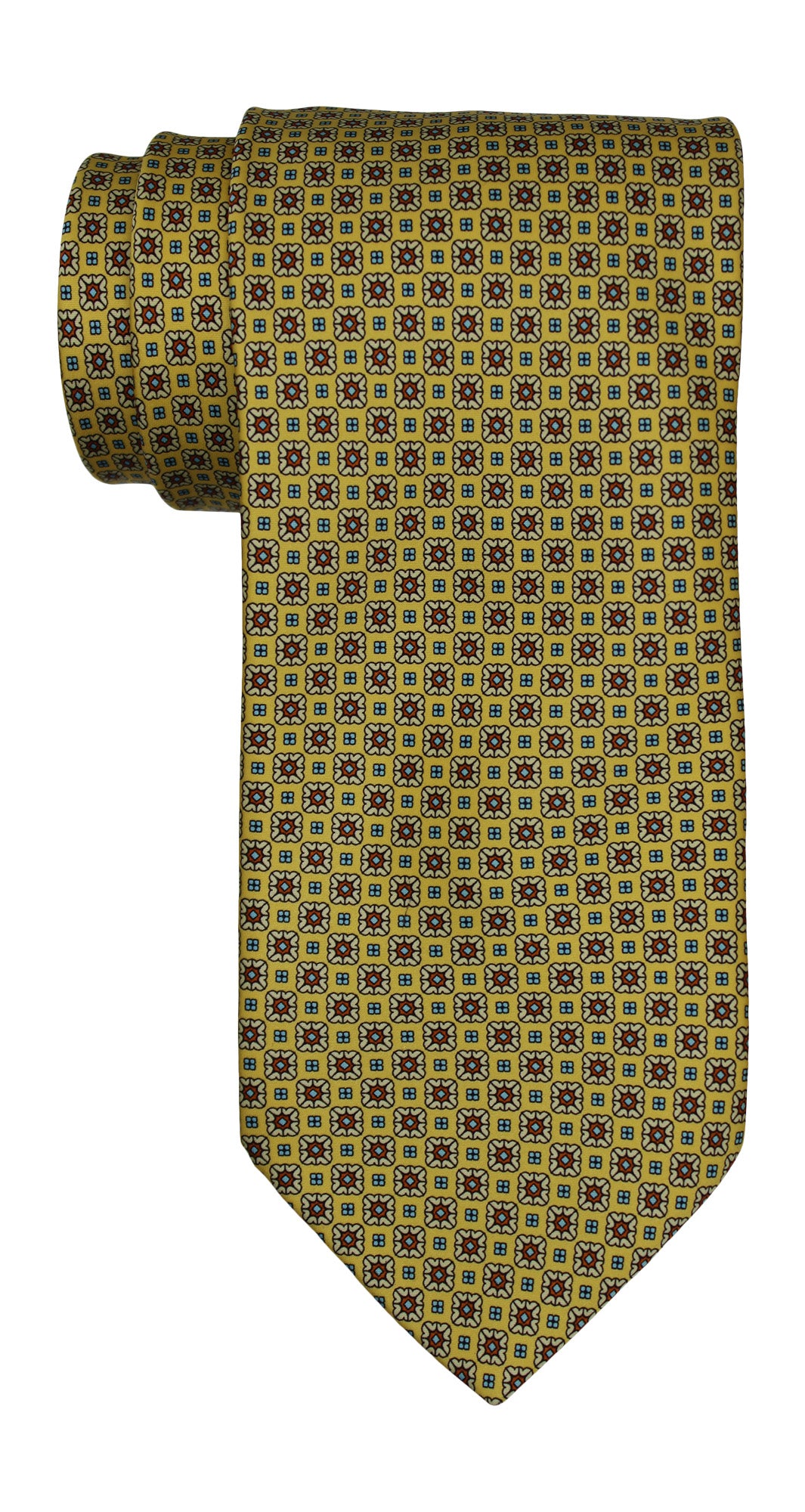 Italo Ferretti Satin Yellow Geometric Tie and Pocket Square Set