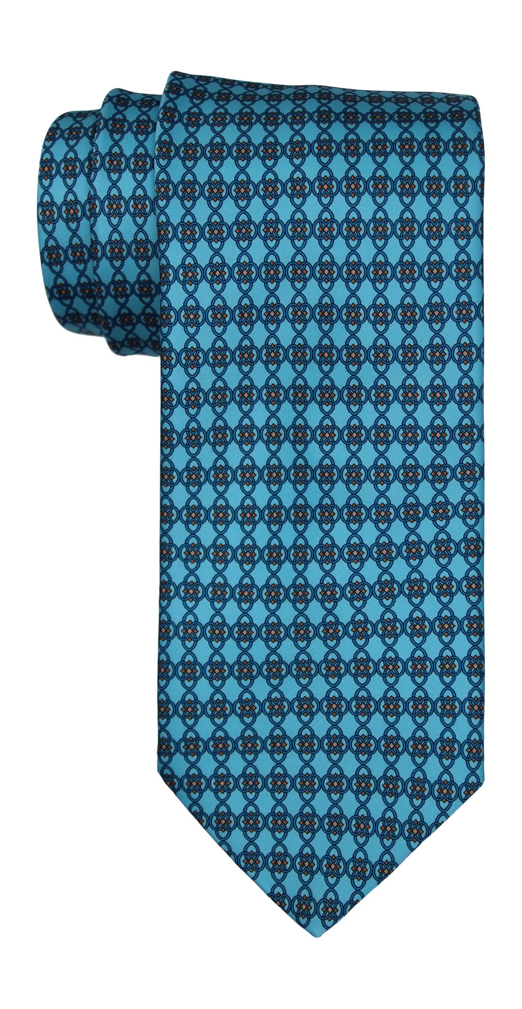 Italo Ferretti Satin Blue Geometric Tie and Pocket Square Set