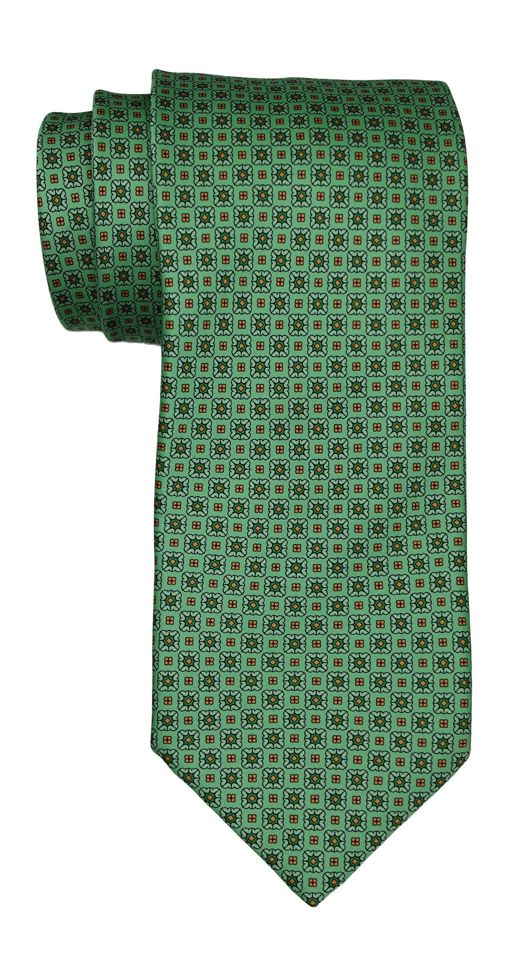 Italo Ferretti Satin Green Geometric Tie and Pocket Square Set